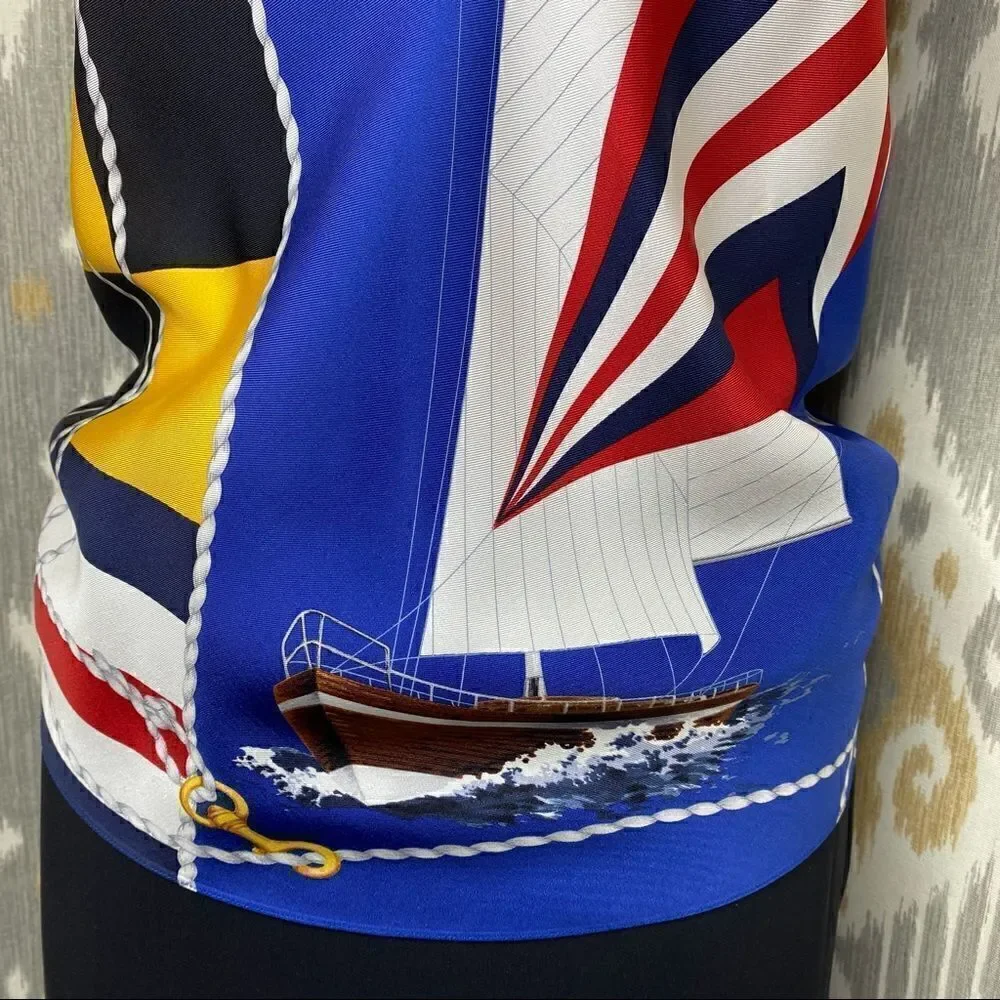 Ralph Lauren Multi Regatta Yacht Silk Scarf Silver Link Necklace Halter Top - Picture 6 of 16